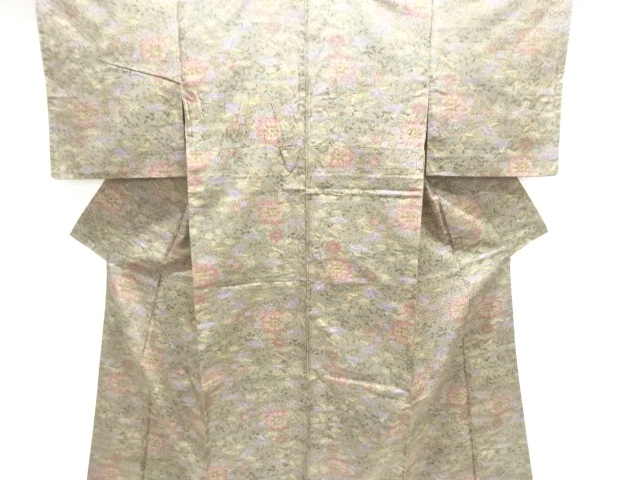 JAPANESE KIMONO / TOKAMACHI TSUMUGI / WOVEN FLORAL PLANTS